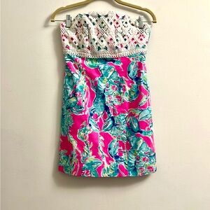 Lilly Pulitzer Brynn Dress Raz Berry Lobsters - Strapless Lace- Size 0